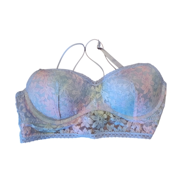 PINK Victoria's Secret Size XL Floral Lace Blue TieDie Push Up Bralette Bra 2022 - Picture 2 of 10